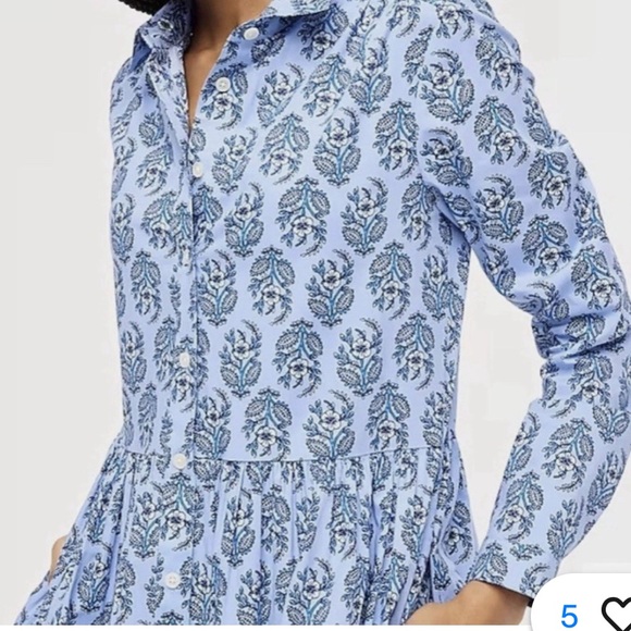 J Crew colored Blue Patterned button down Shirt Dress - Picture 11 of 12